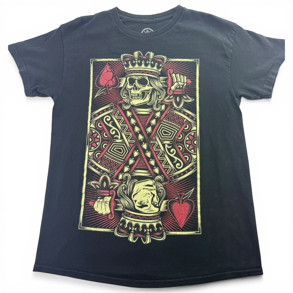 DOM Skull King Playing Card Graphic Tee Black Medium Gothic Tattoo Shirt